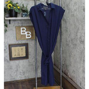Coleen Lopez Womens Work and Play Button-Front Shirt Dress. Navy Blue M